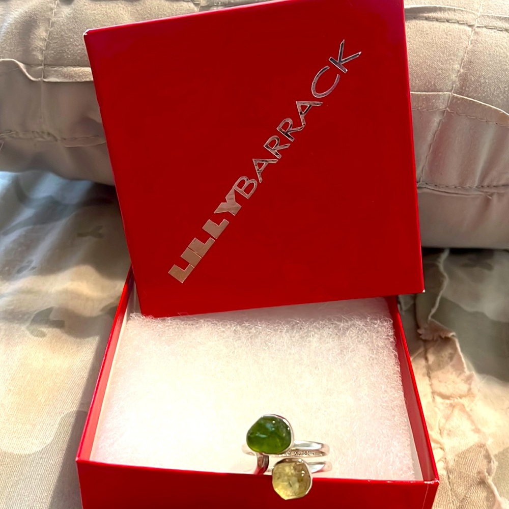 Lilly Barrack .925 sterling, silver peridot and citrine ring size 8.